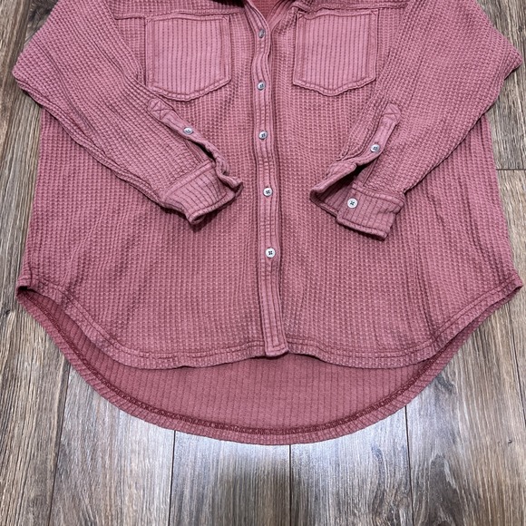 Aerie Womens Size Small Anytime Wave Waffle Shirt Button Up Pink - Picture 3 of 11